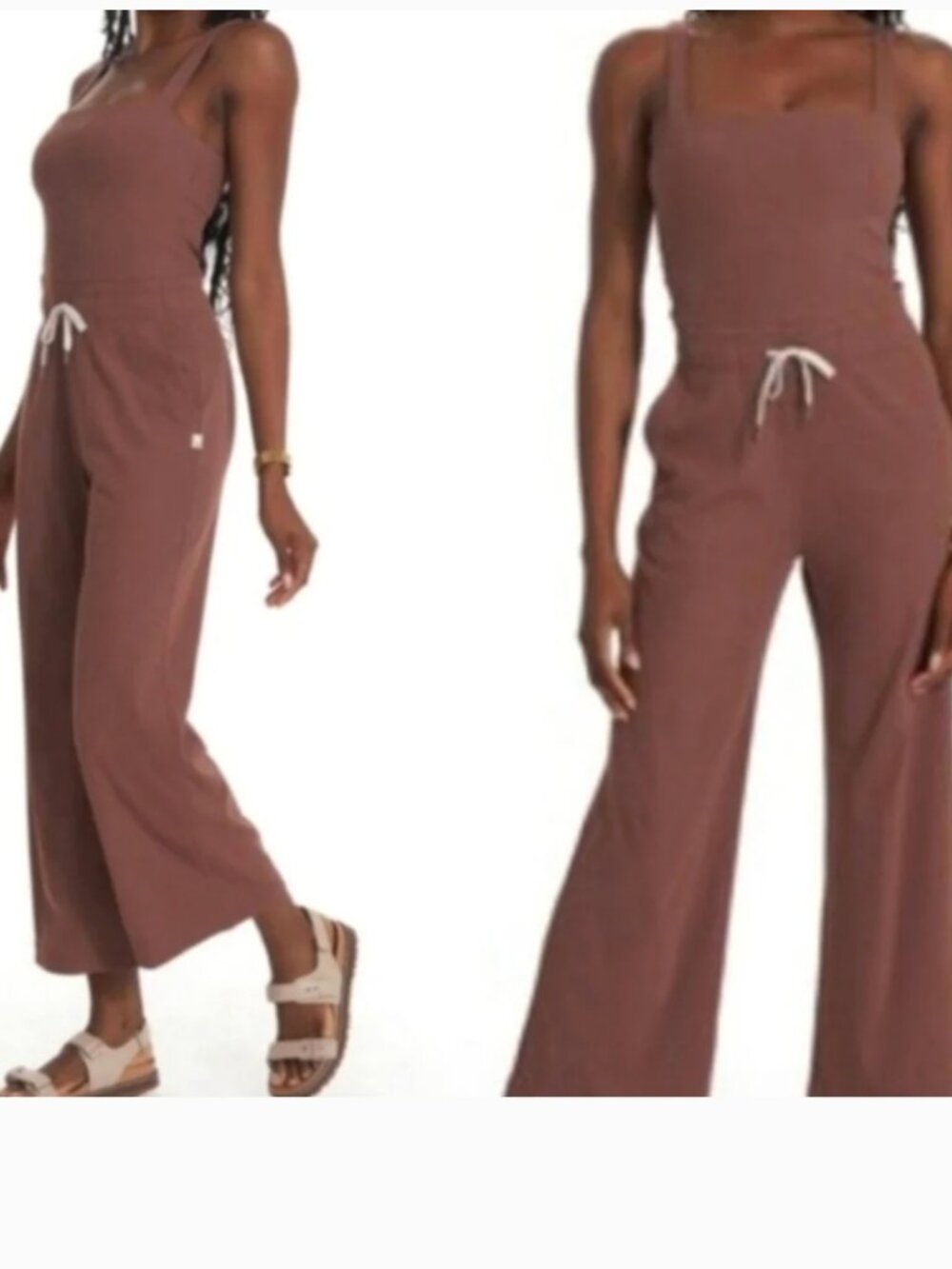 VUORI Pose Mudra Jumpsuit Ribbed Drawstring Athleisure Hazelnut Brown Size Large